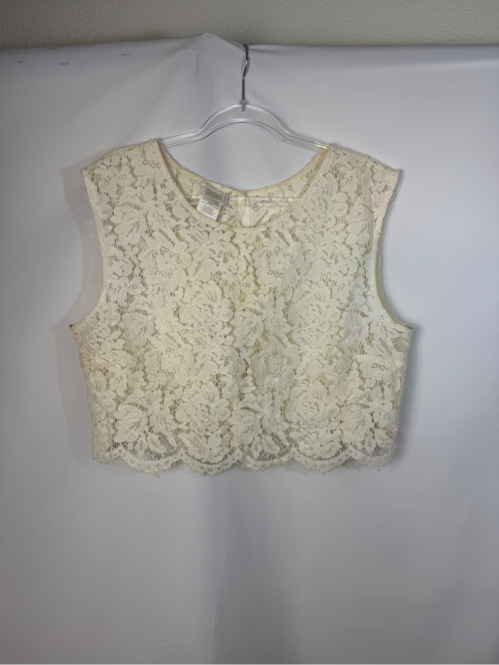 Jenny Yoo Cream Floral Lace Crop Top
